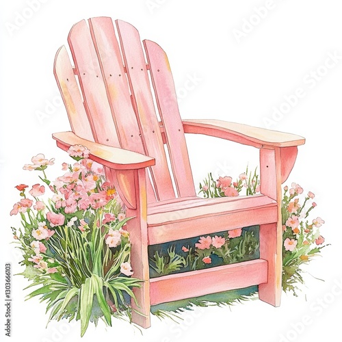The clipart showcases a detailed watercolor illustration of a cosy wooden chair accompanied by flowers