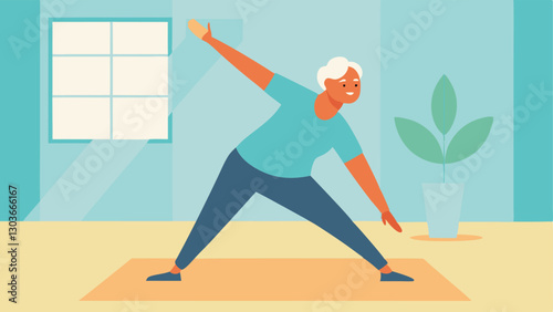 Therapeutic Exercises An older adult participating in gentle stretching exercises in a sunny room depicting health and wellness.