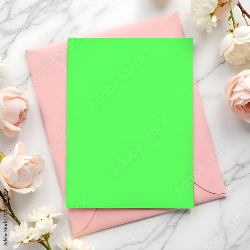 green screen card with envelope ,card mockup, green screen card mockup, invitataion mockup card, paper mockup