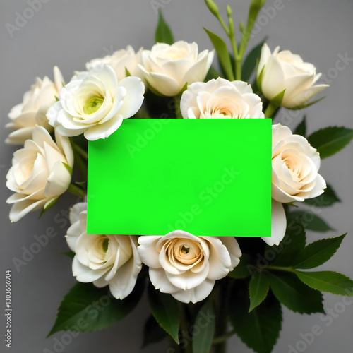 blank card mockup on flower bond, green screen card mockup invitataion mockup card, paper mockup