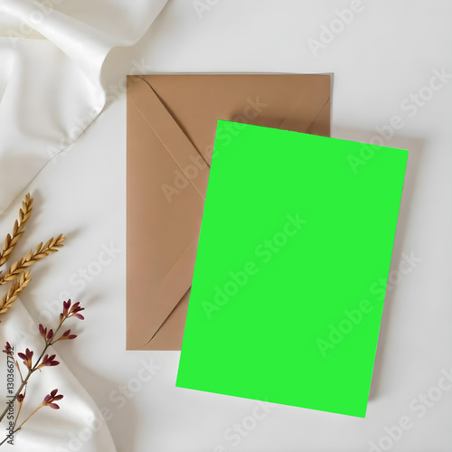 green screen card with envelope ,card mockup, green screen card mockup, invitataion mockup card, paper mockup
