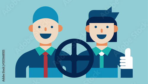 Team Collaboration A graphic where a driver and a passenger are exchanging smiles and thumbsups representing a strong rapport built through respectful interaction.