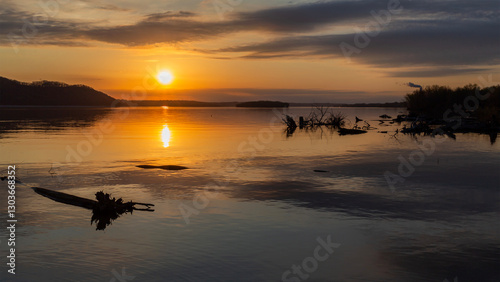 Sunset on the Mississippi River near Portage Des Sioux, Missouri  photo