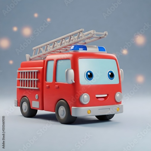 3D rendered of a cute red fire truck isolated on a blank soft pastel color background. Generative AI