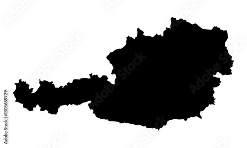 Vector map of Austria, Republic of, a country in Central Europe. Detailed black silhouette, isolated on white background.