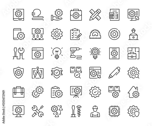 Engineering icons. Outline symbols collection. Premium vector line icons set