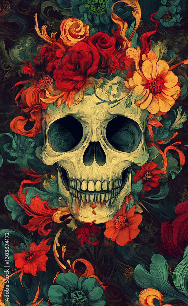 Psychedelic Skull Poster with Vibrant Colors and Trippy Patterns Psychedelic Skull Poster with Vibrant Colors and Trippy Patterns
