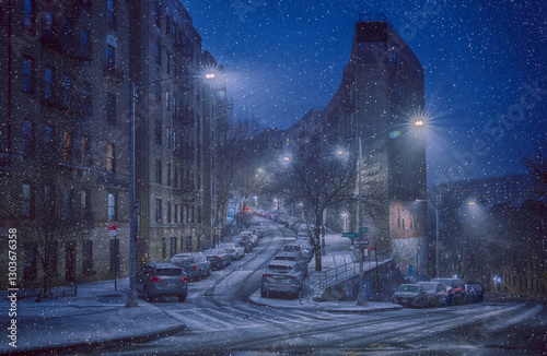 Snow over Fort George/Inwood in Manhattan, New York City