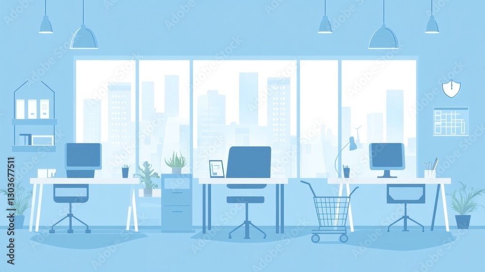 Fototapeta premium Modern office interior with city view. Ideal for presentation