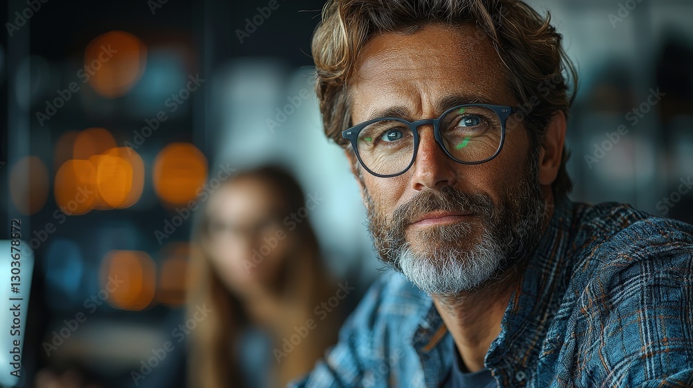 A mature man is looking directly into the camera wearing glasses A mature man is looking directly into the camera wearing glasses