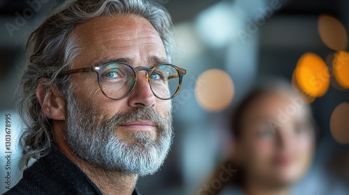 A thoughtful man with gray hair and glasses looking ahead