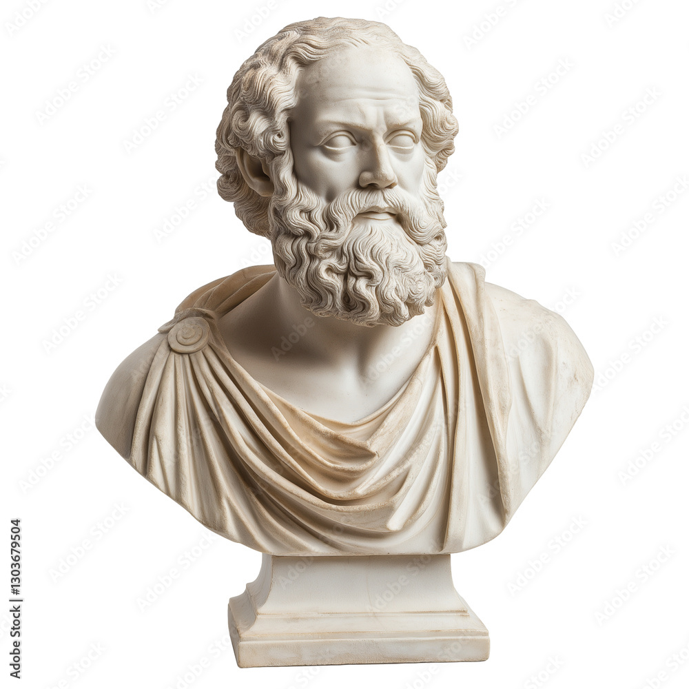 Marble bust of Greek philosopher isolated on transparent white background Marble bust of Greek philosopher isolated on transparent white background