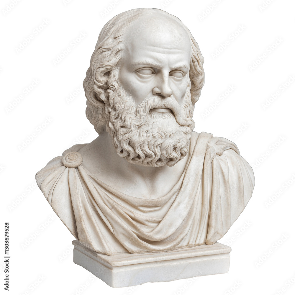 Marble bust of Greek philosopher isolated on transparent white background Marble bust of Greek philosopher isolated on transparent white background