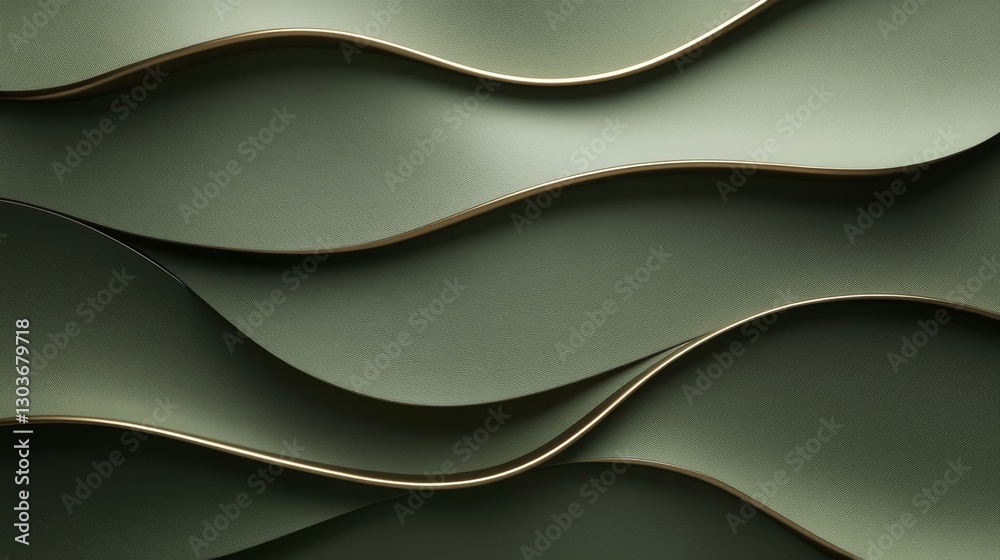 Fototapeta premium Green layered undulating shapes with gold accent lines