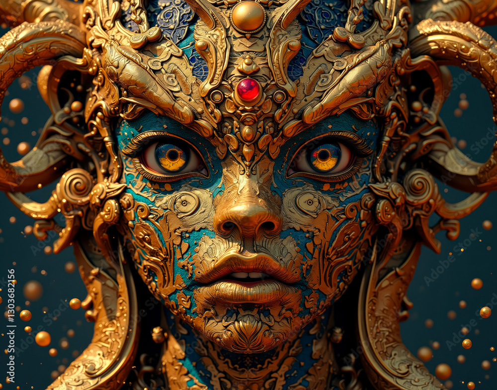 Fototapeta premium AI muse core with inspiration-generating servers, surrounded by Renaissance studio textures and artistic ambiance.
