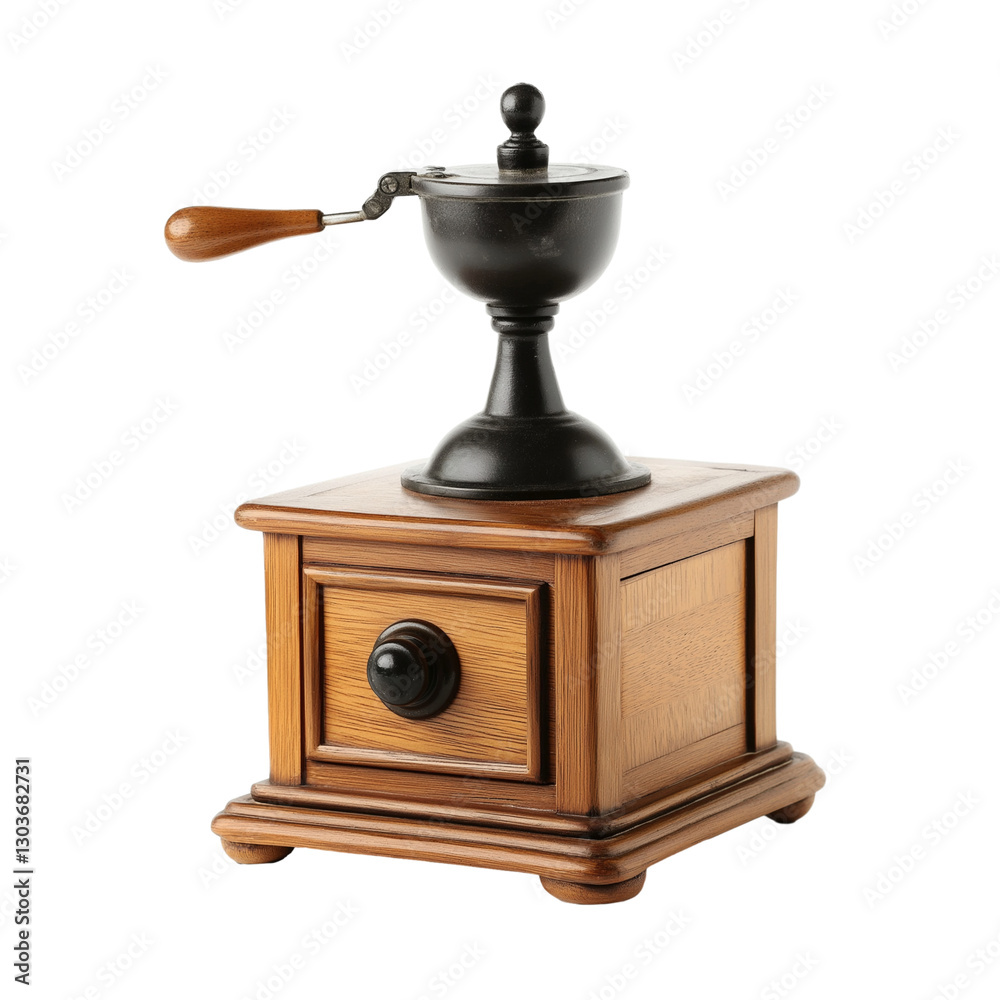 Hand-cranked coffee grinder isolated on transparent white background Hand-cranked coffee grinder isolated on transparent white background