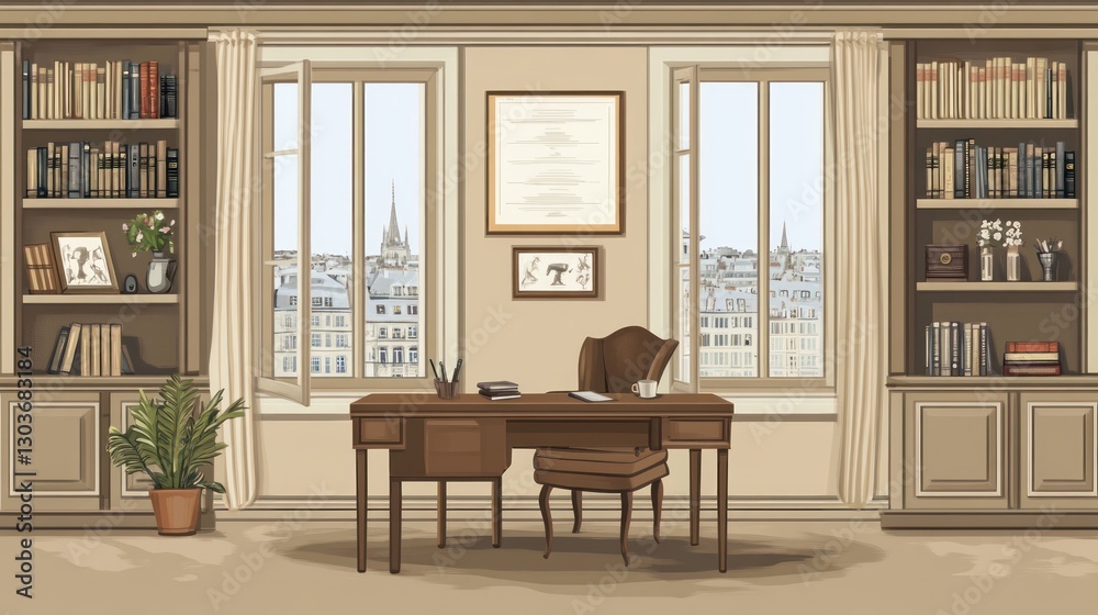 Fototapeta premium Parisian Study Room Interior