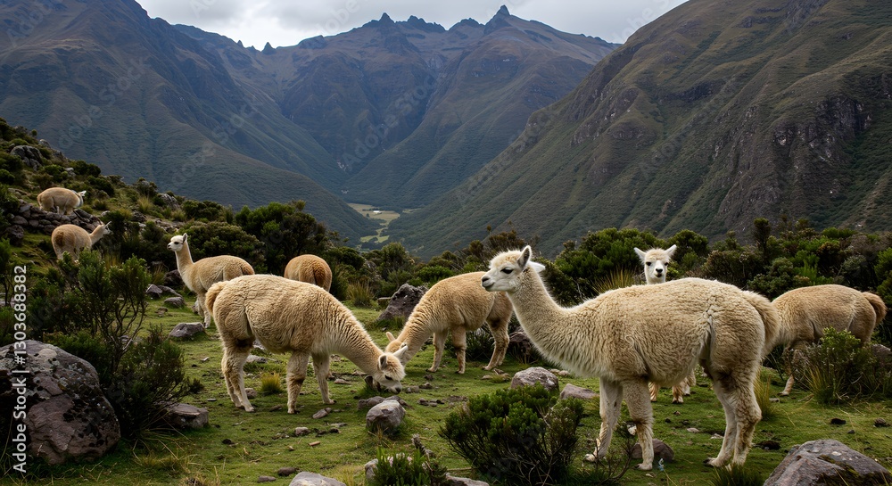 Naklejka premium Gentle Grazers The Alpaca in Andean Highlands