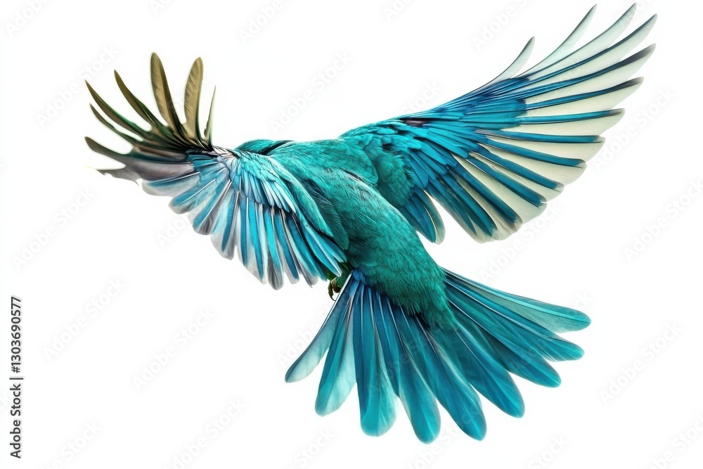 Fototapeta premium A vibrant turquoise bird in mid-flight showcasing majestic wings against a clean background isolated on transparent background