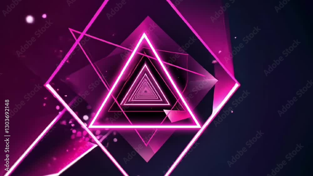 futuristic neon pink glowing triangular shapes with digital reflections and sci fi effect