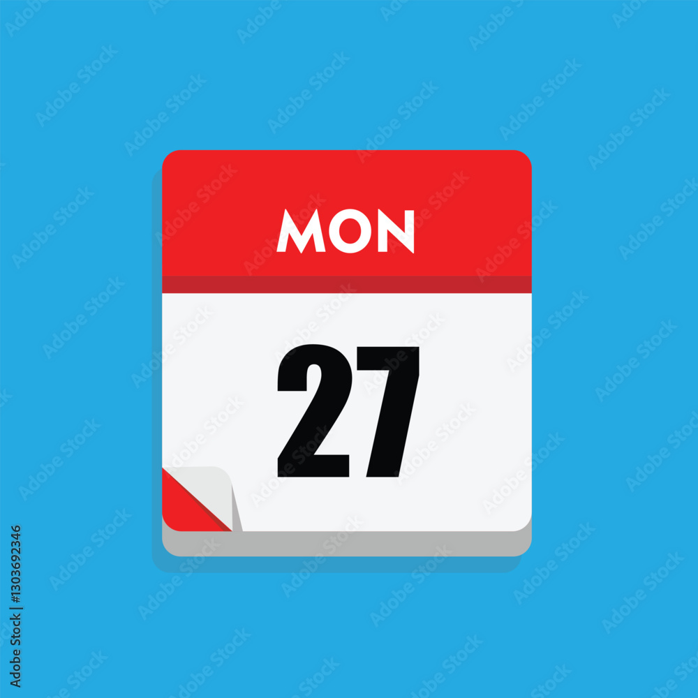 calender icon, 27 monday icon with blue background calender icon, 27 monday icon with blue background