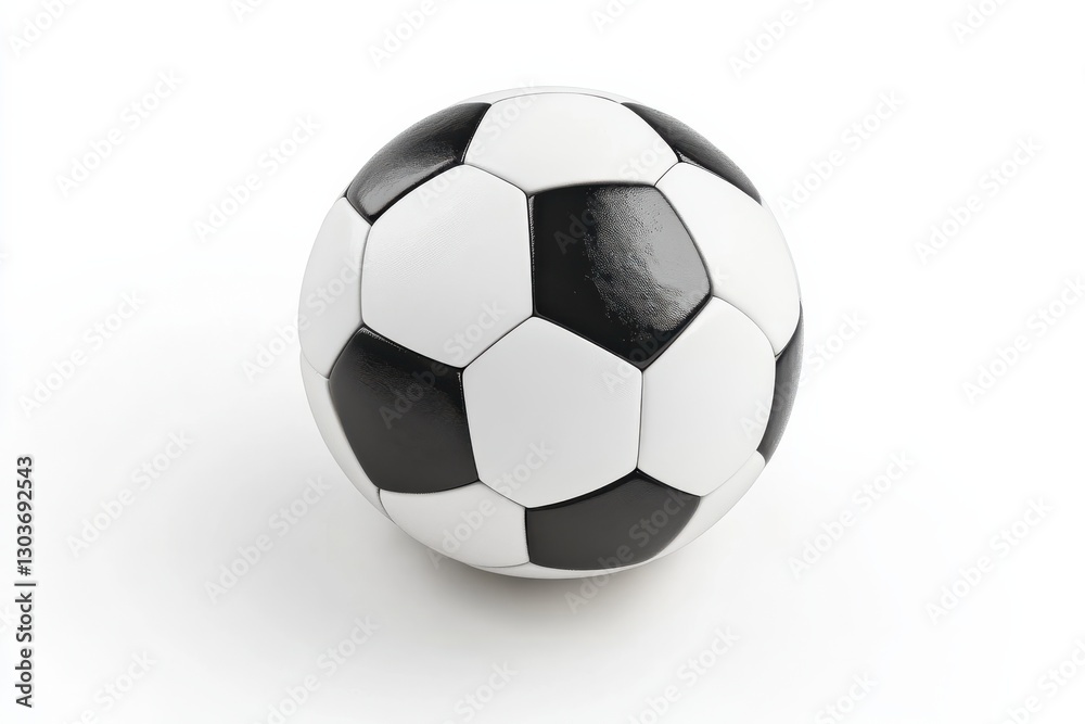 A classic black and white soccer ball resting on a smooth, reflective surface in bright light isolated on transparent background A classic black and white soccer ball resting on a smooth, reflective surface in bright light isolated on transparent background