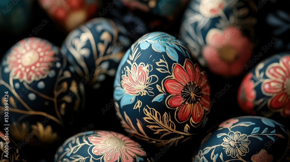Close-up of Easter eggs with floral patterns Close-up of Easter eggs with floral patterns