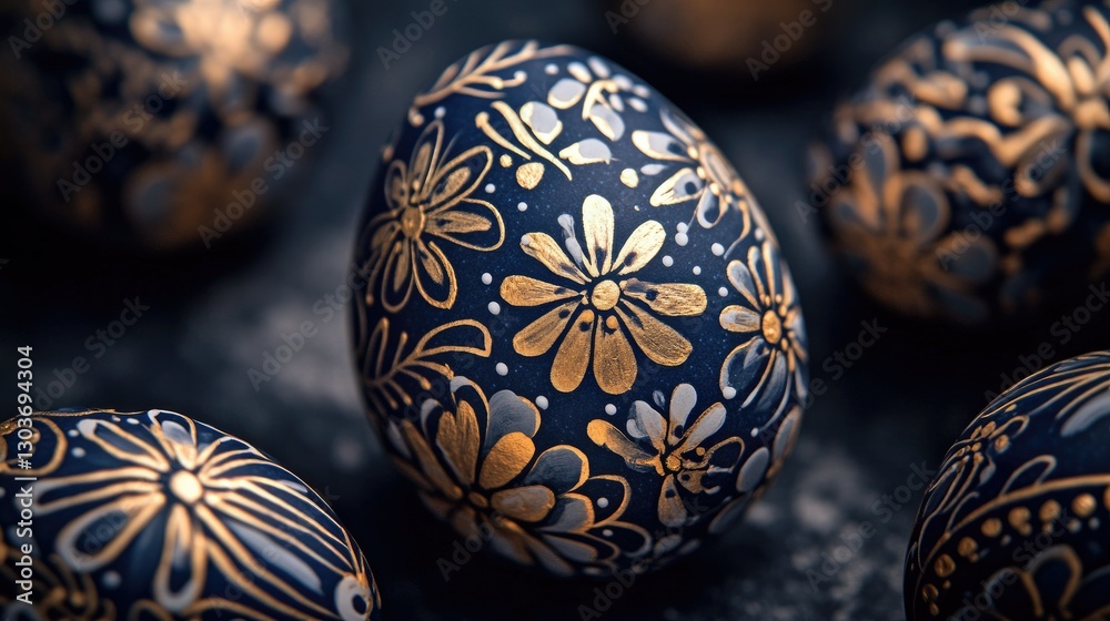 Close-up of Easter eggs with floral patterns Close-up of Easter eggs with floral patterns