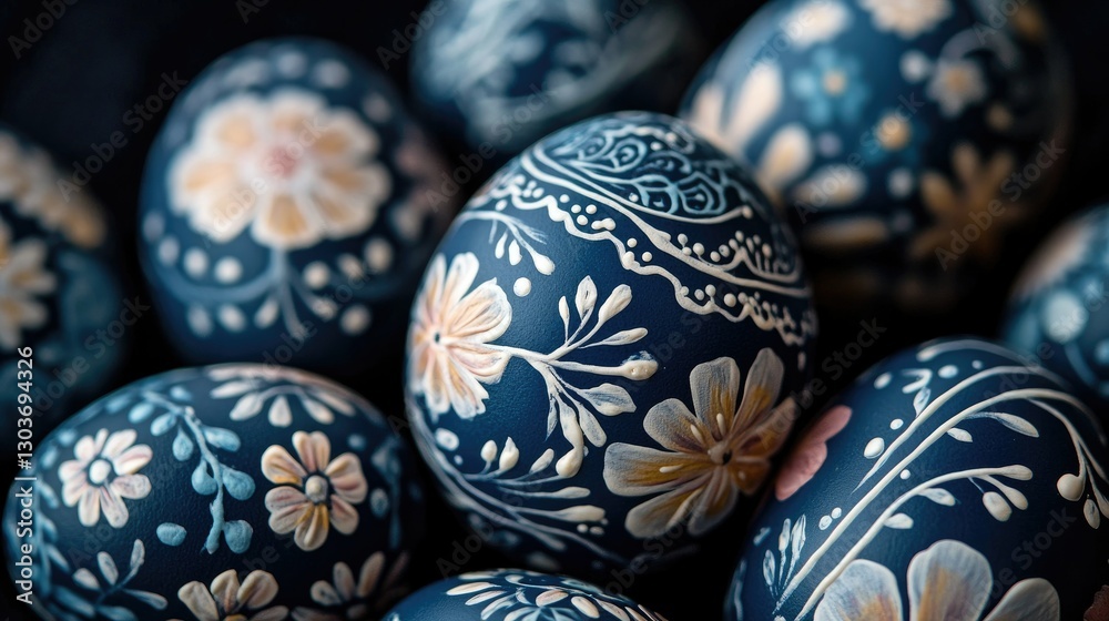 Close-up of Easter eggs with floral patterns Close-up of Easter eggs with floral patterns