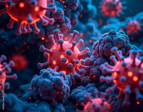 Microscopic view of cancer cells being destroyed. CGI representation of immune cells attacking cancerous growths for clarity.