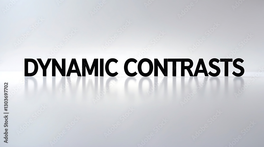 Bold typography showcases the phrase Dynamic Contrasts against a reflective surface Bold typography showcases the phrase Dynamic Contrasts against a reflective surface