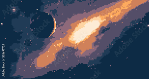 Pixel art planet in the galaxy