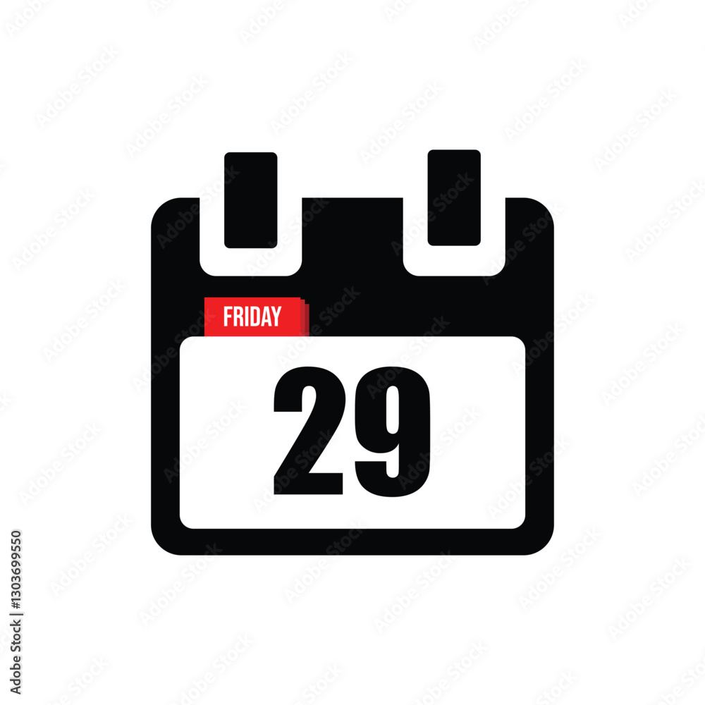 calender icon, 29 friday icon with white background calender icon, 29 friday icon with white background