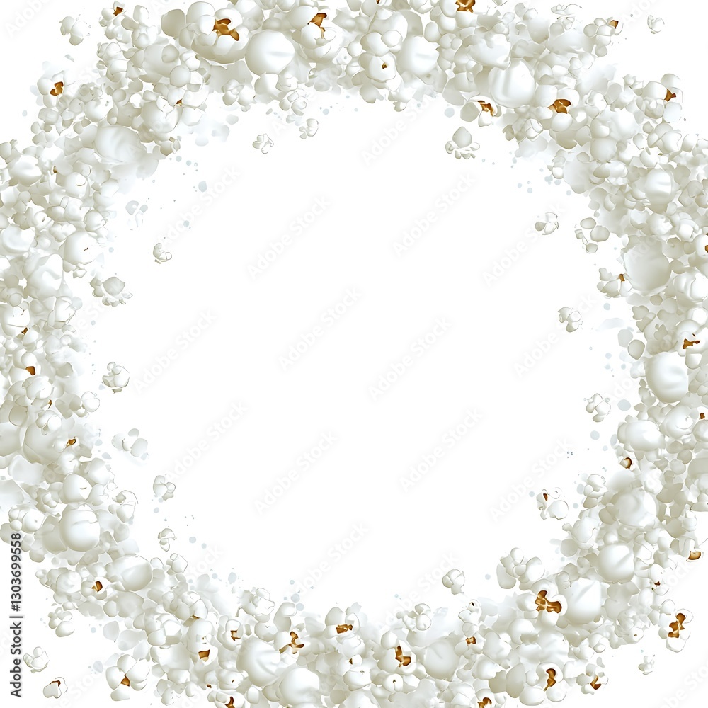 Popcorn circle, white background for food promotions Popcorn circle, white background for food promotions