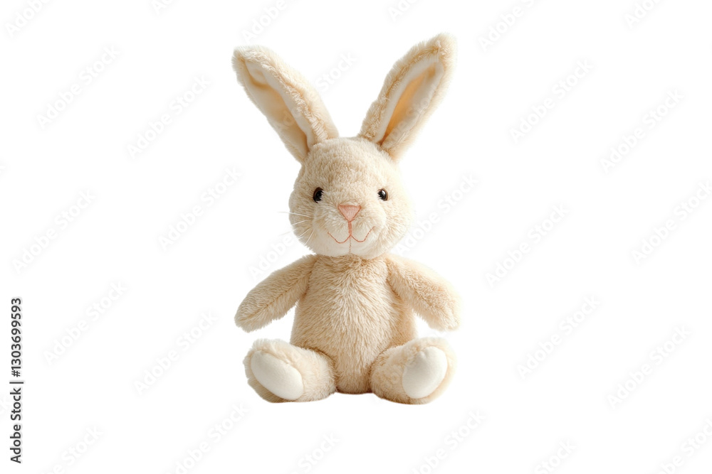 A charming, plush bunny toy sits upright, showcasing its floppy ears and gentle expression isolated on transparent background A charming, plush bunny toy sits upright, showcasing its floppy ears and gentle expression isolated on transparent background