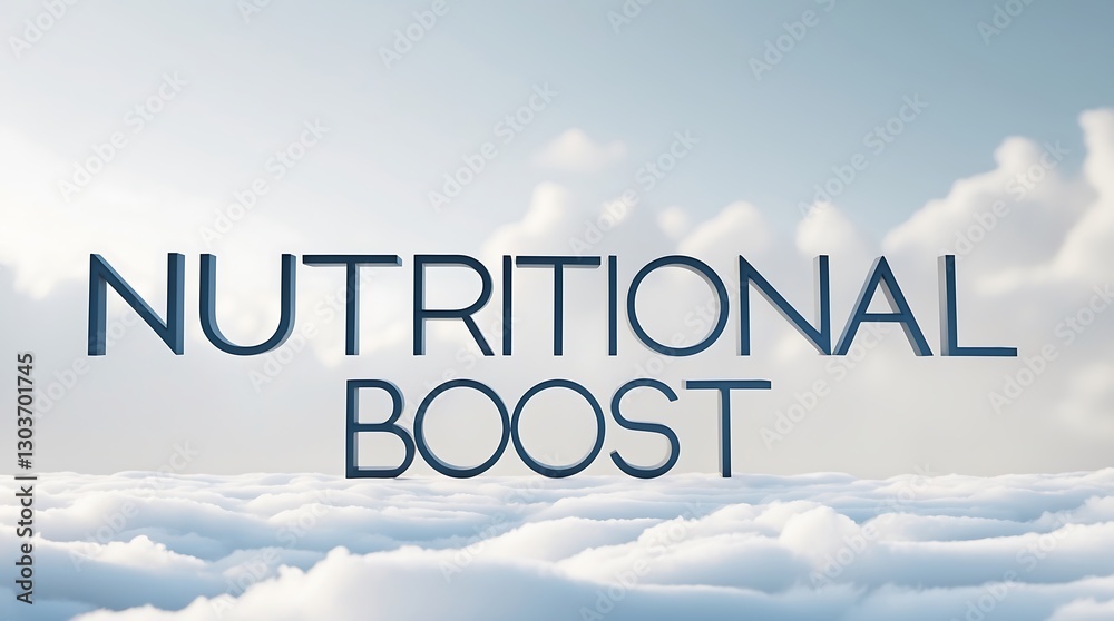 Modern typography with phrase nutritional boost against a cloudy backdrop Modern typography with phrase nutritional boost against a cloudy backdrop