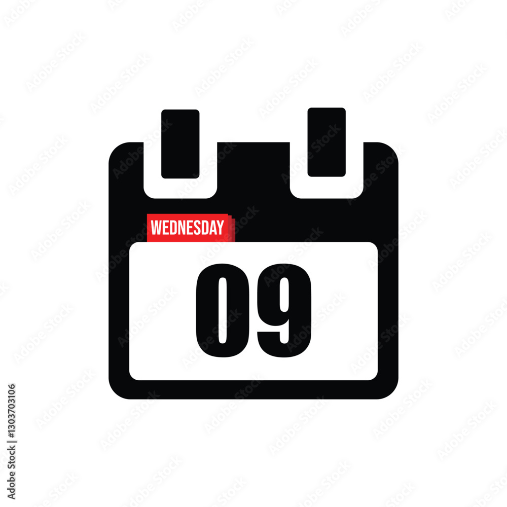 calender icon, 09 wednesday icon with white background calender icon, 09 wednesday icon with white background