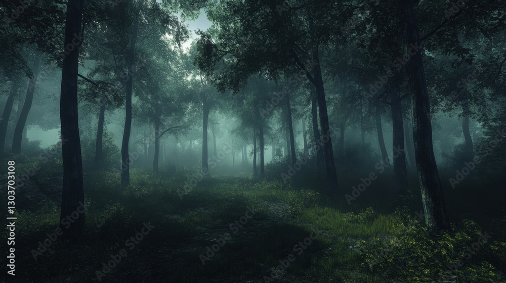 Fototapeta premium A Serene Forest Painting With Tall Trees