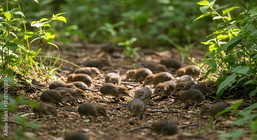 Agile Forest Insectivore Elephant Shrews Foraging in African Woodland Undergrowth photo