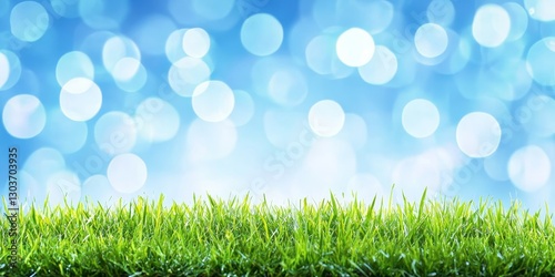 Green, Lush Grass Against a Bright Blue Sky with Dreamy Bokeh, Spring Nature Background