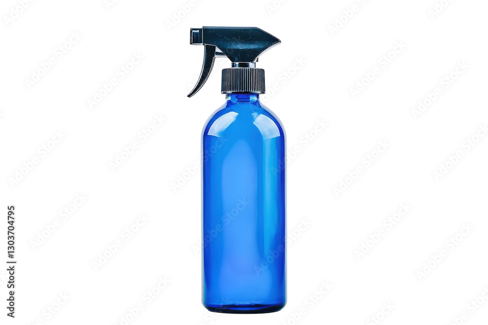 A vibrant blue spray bottle sits against a clean backdrop, ready for various cleaning tasks isolated on transparent background A vibrant blue spray bottle sits against a clean backdrop, ready for various cleaning tasks isolated on transparent background