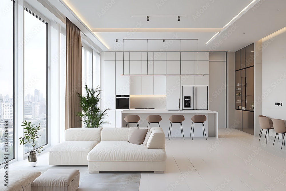 Fototapeta premium interior of new luxury house, modern kitchen and dining room view