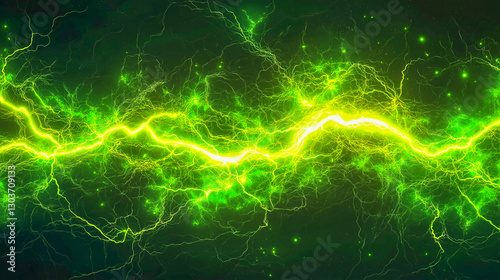 The effect of green plasma glow. Energetic green charge, lightning with static electricity on a black background.