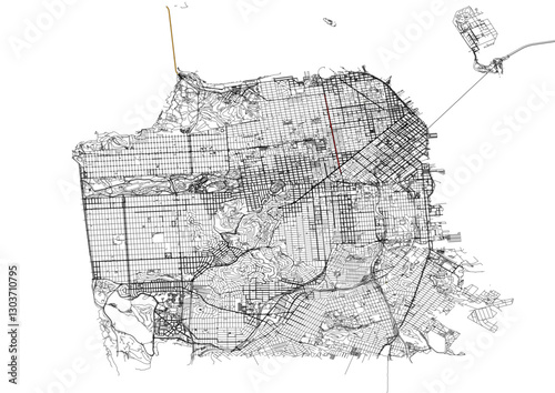 vector map of highway in san francisco with black and white color