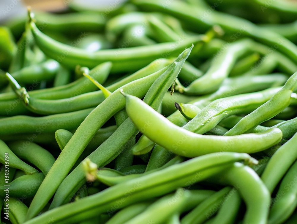 Fresh green beans close-up display Fresh green beans close-up display