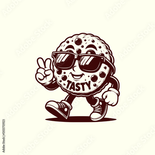 Cool Cookie Mascot Wearing Sunglasses Walking with Confidence Fun Cartoon Snack Character