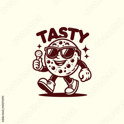 Cool Cookie Mascot Wearing Sunglasses Walking with Confidence Fun Cartoon Snack Character