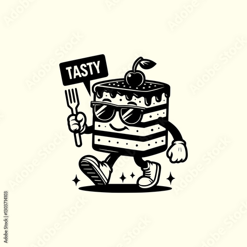 Cool Cake Mascot Wearing Sunglasses Giving a Thumbs Up Fun Cartoon Dessert Character