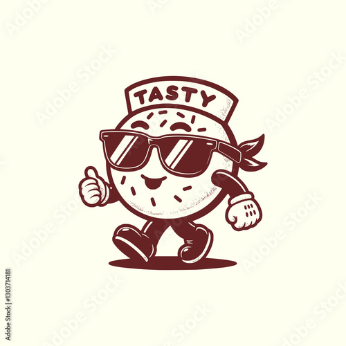 Cool Donut Mascot Wearing Sunglasses Walking with Confidence Fun Cartoon Pastry Character