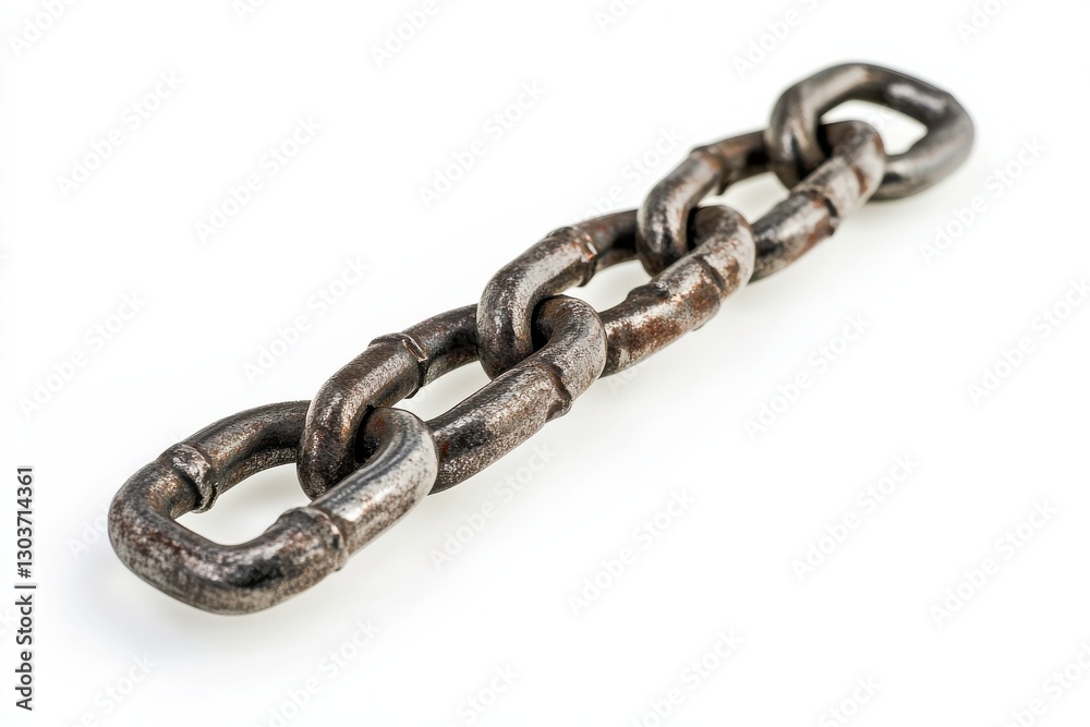 Fototapeta premium Close-up of rusty metal chain links with worn texture isolated on Transparent Background